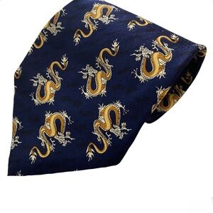 GIORGIO ARMANI Cravatte Dragon Print 100% Silk Tie Italy Handmade Corporate Work